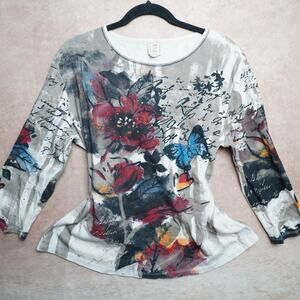 Jess & Jane Garden Life Butterfly Floral Top XL